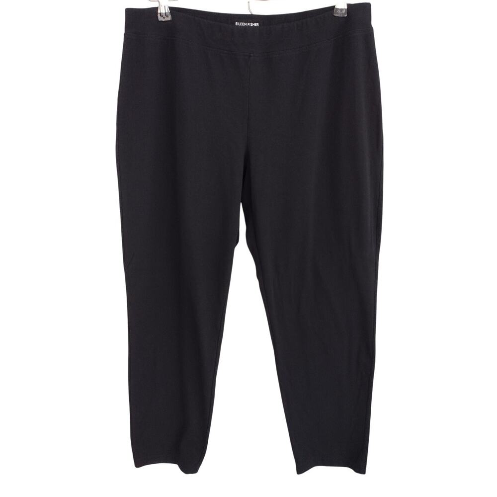 Eileen Fisher Black Organic Cotton Stretch-Knit Pull-On Taper Leg Pants Large